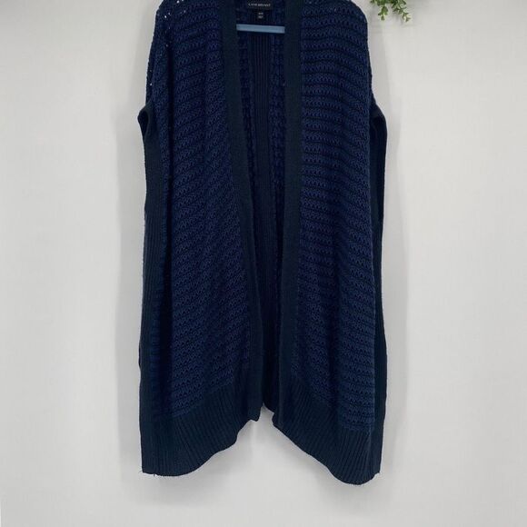 Lane Bryant Chunky Knit Sleeveless Cardigan Jacket Open Front Crochet Navy Black - Picture 2 of 15